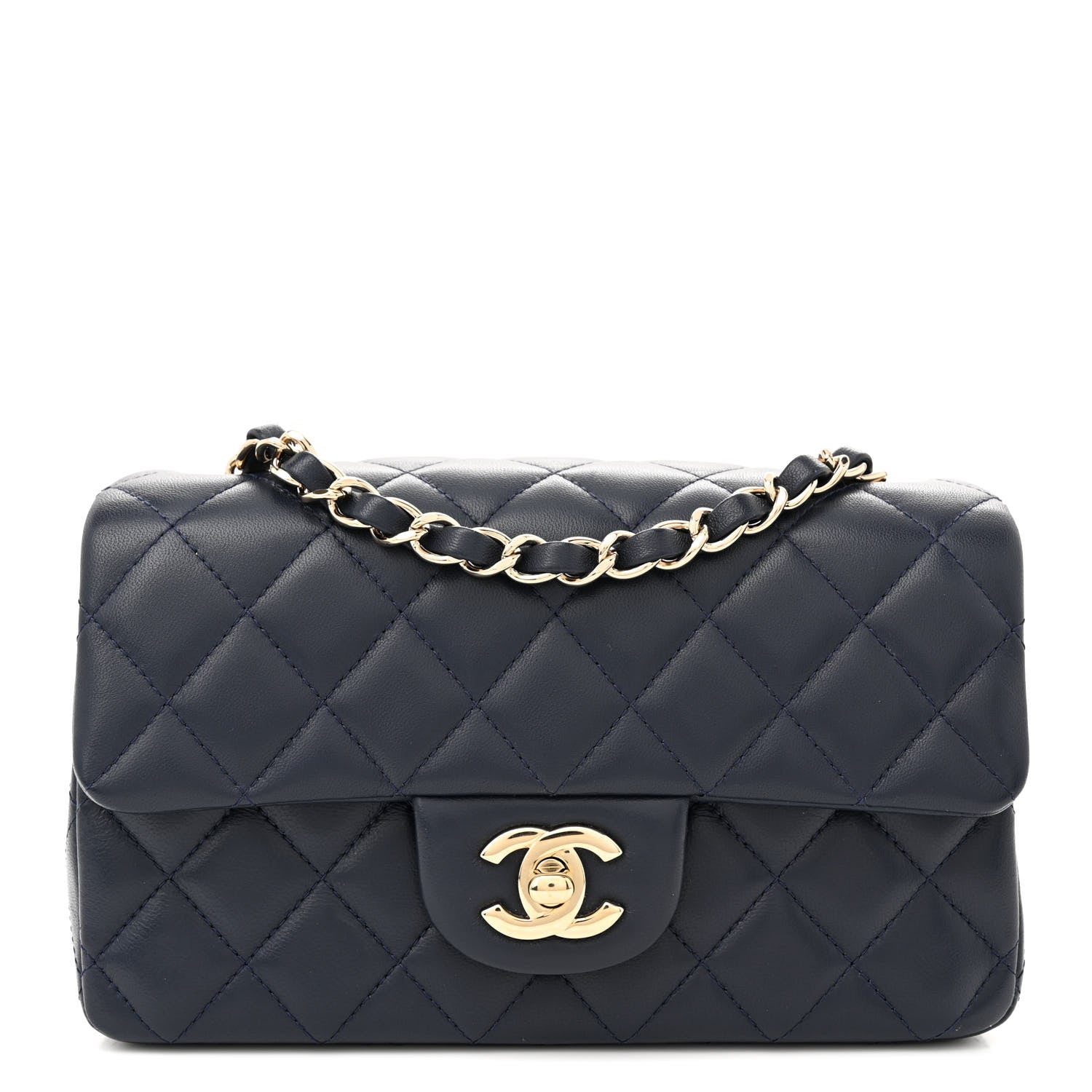 Chanel Lambskin Quilted Mini Rectangular Flap Dark Blue 1 of 10