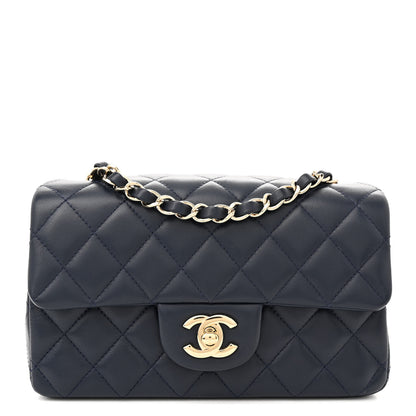 Chanel Lambskin Quilted Mini Rectangular Flap Dark Blue 1 of 10