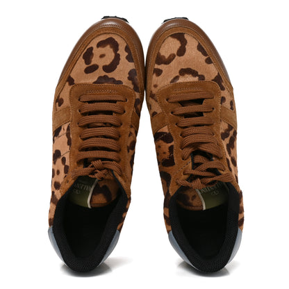 Valentino Garavani Calf Hair Suede Leopard Print Womens Rockrunner Sneakers 42 Multicolor 2 of 8