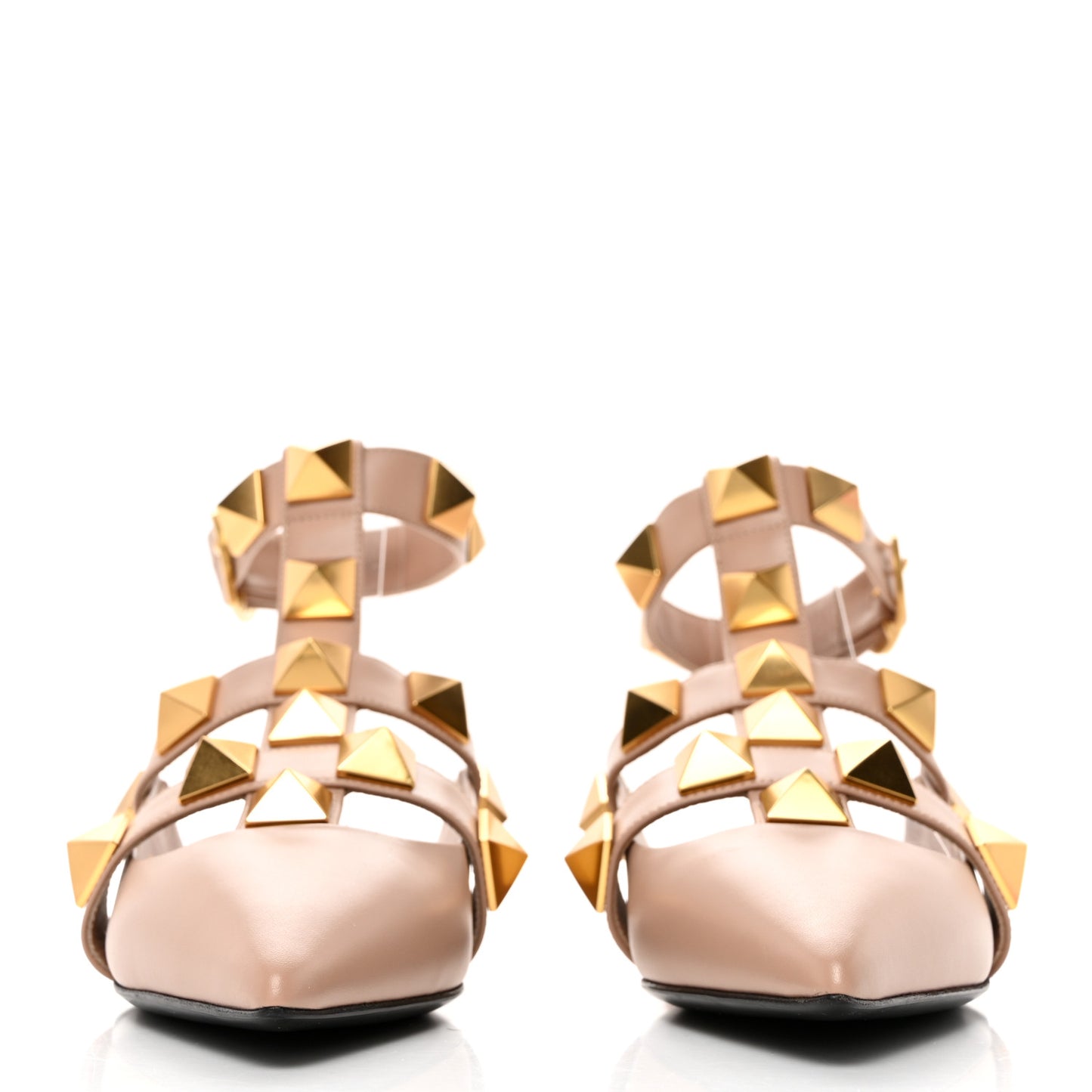 Calfskin Roman Stud Ankle Strap Flat Mules 37 Rose Cannelle