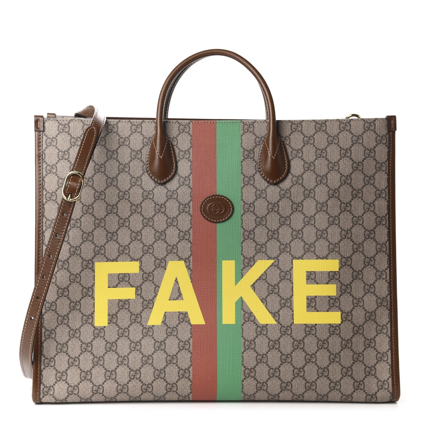 GG Supreme Monogram Fake/Not Large Retro Interlocking G Tote Bag Beige Brown Sugar