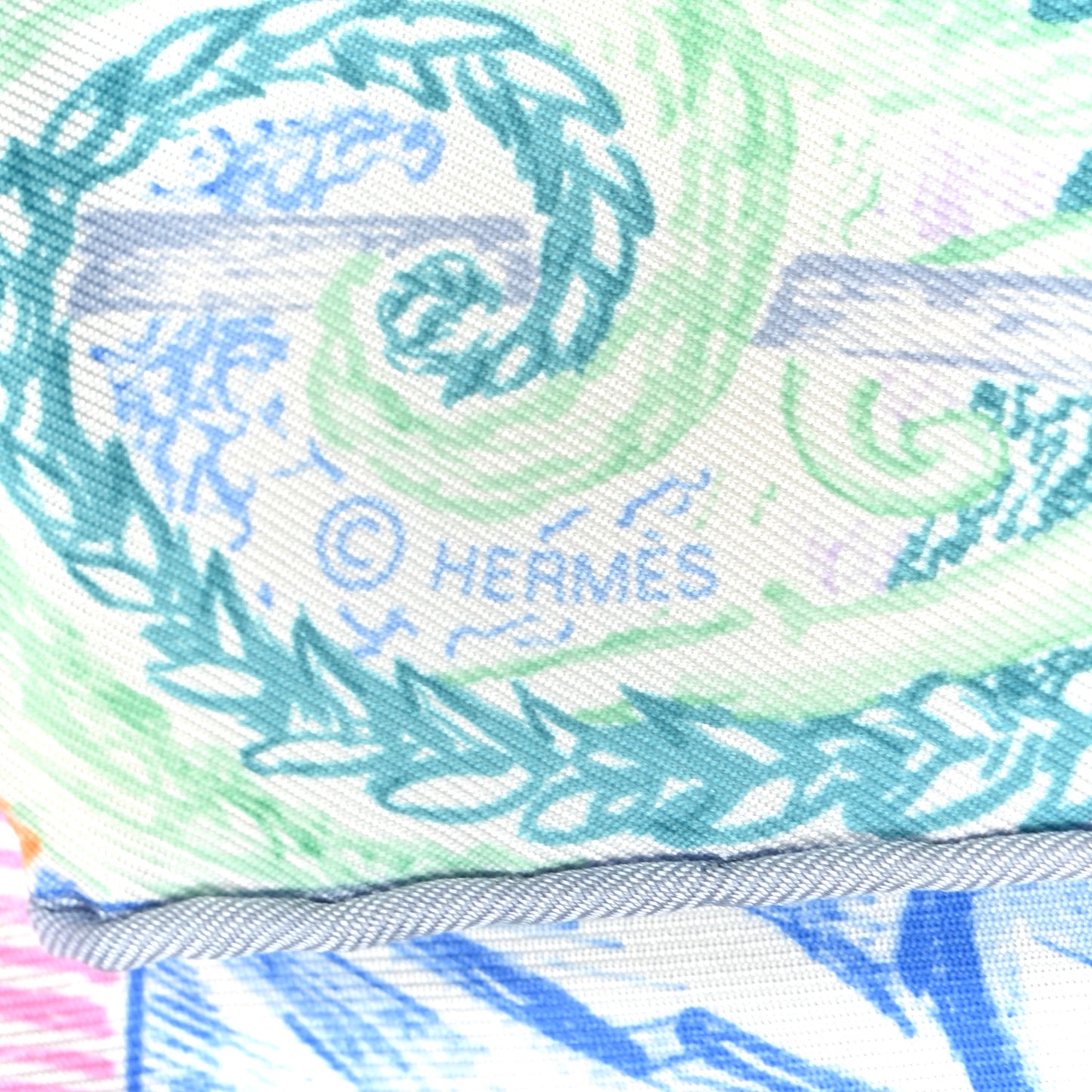 Silk Faubourg Tropical Scarf 90  Rose Bleu Jean Vert