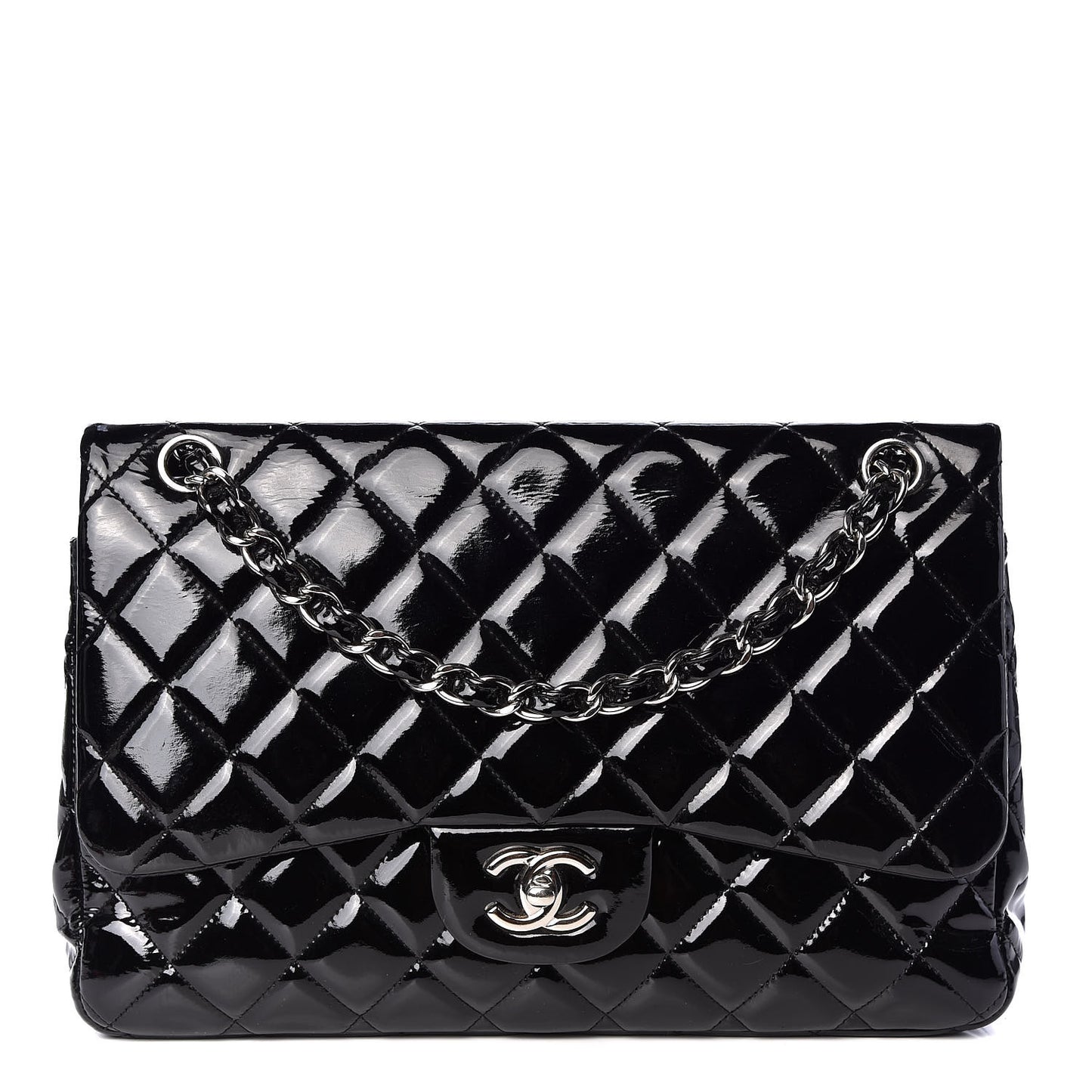 Patent Quilted Jumbo Double Flap Black