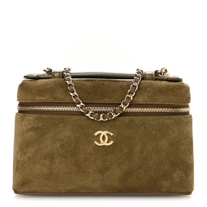 Chanel Suede Calfskin Top Handle Slim Vanity Case With Chain Dark Khaki 1 of 11