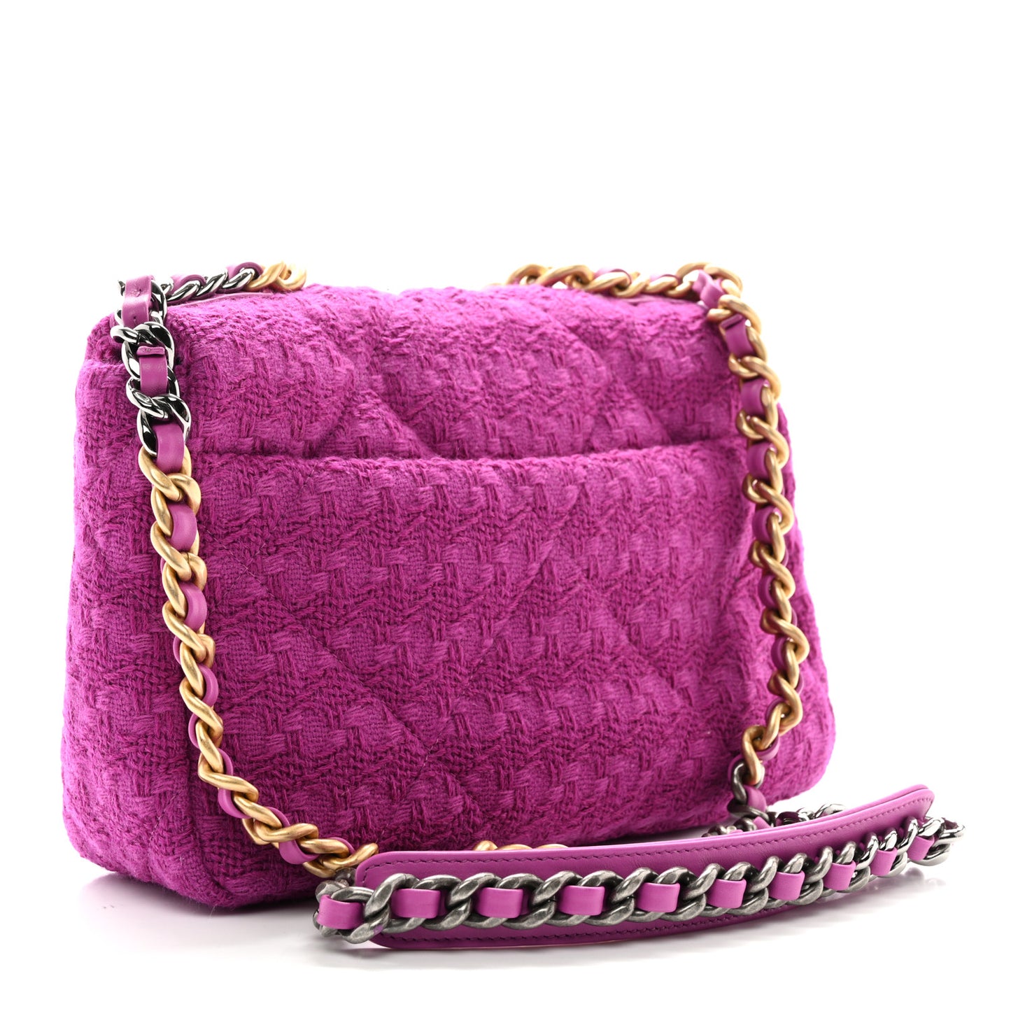 Tweed Quilted Medium Chanel 19 Flap Magenta