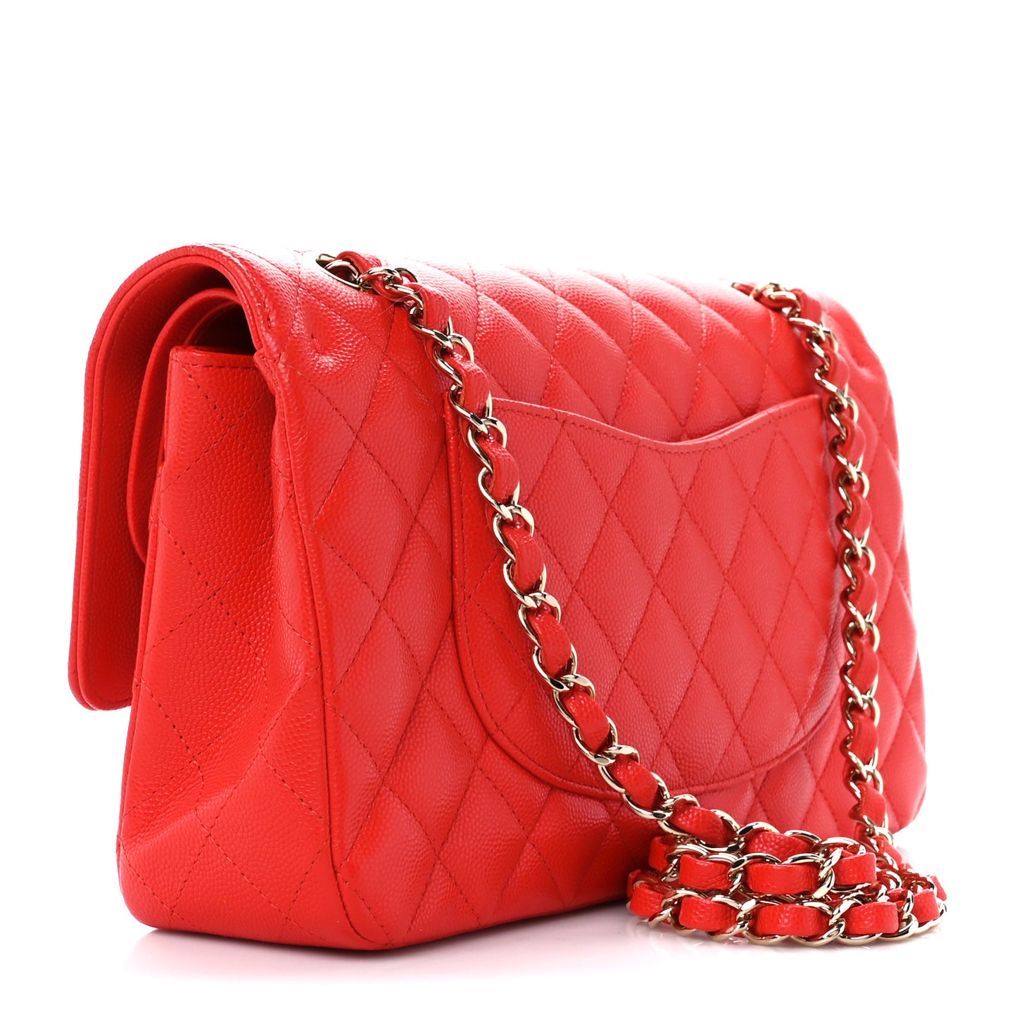Caviar Quilted Medium Double Flap Red
