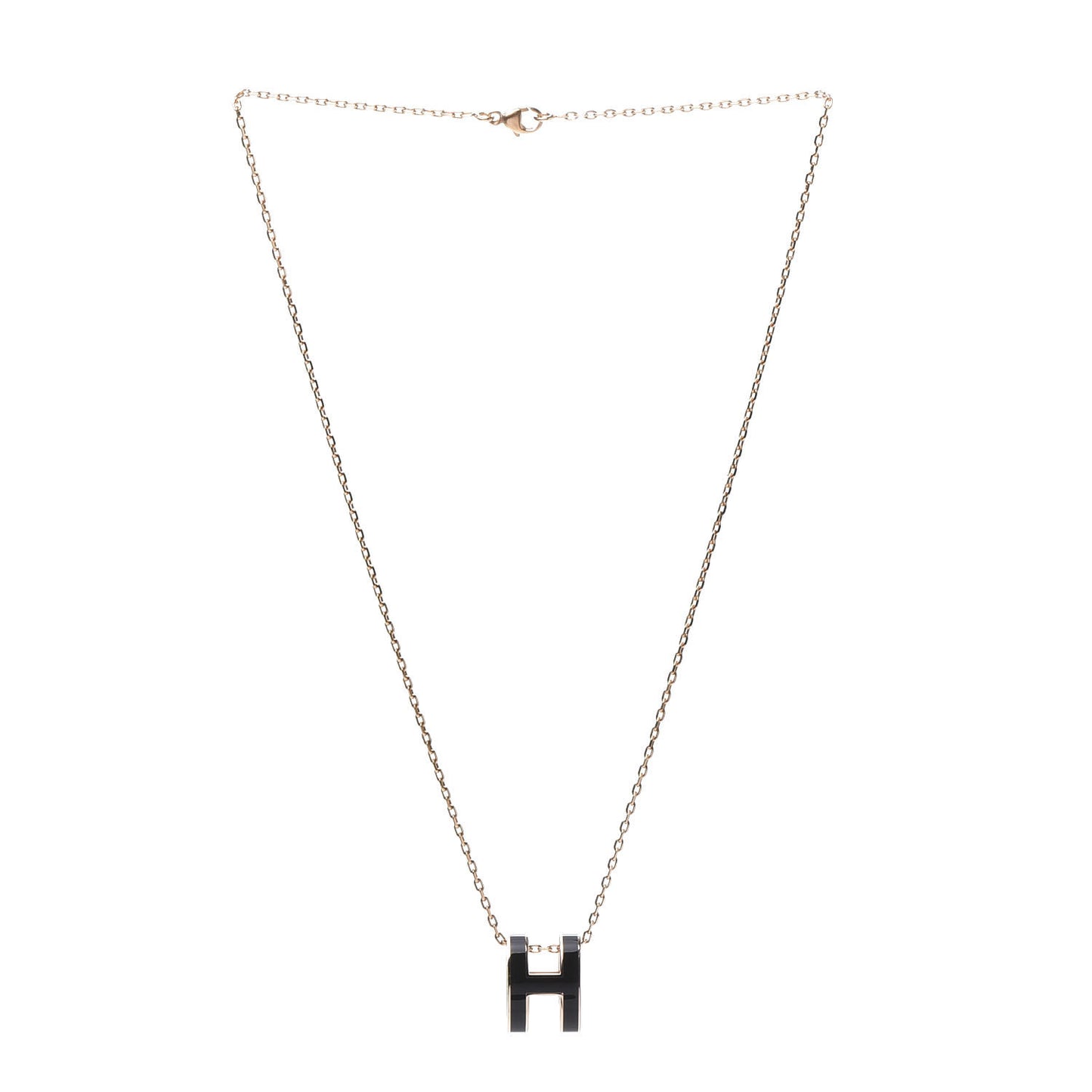 Lacquered Rose Gold Pop H Pendant Necklace Black