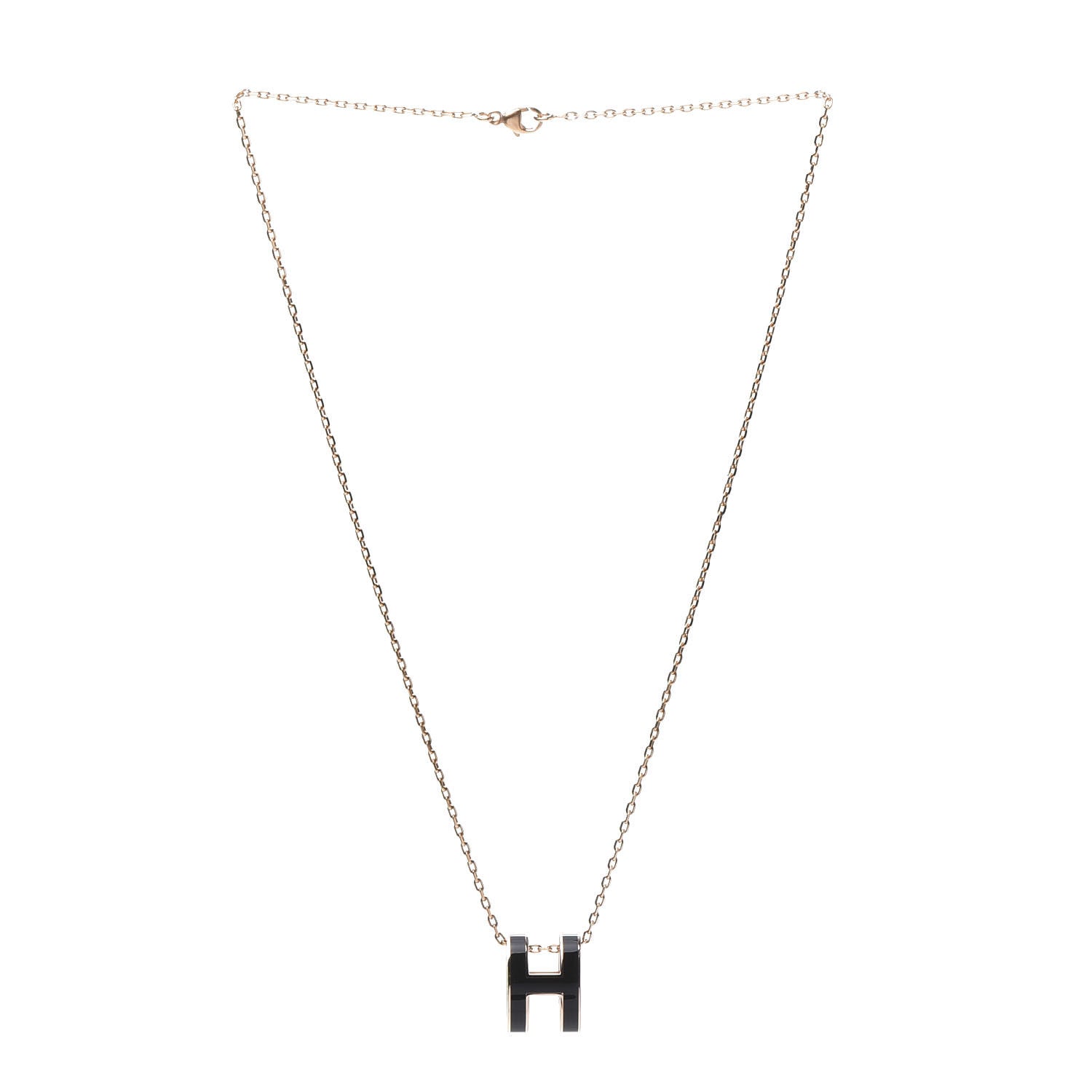 Hermes Lacquered Rose Gold Pop H Pendant Necklace Black 3 of 7