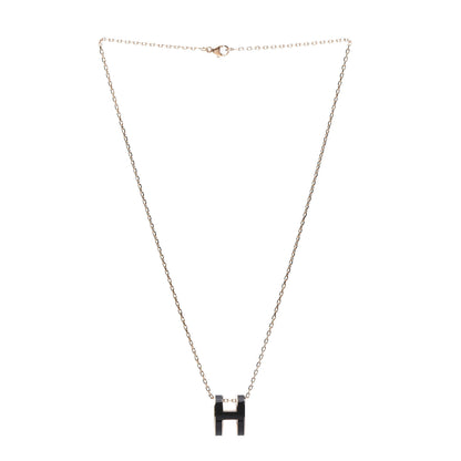 Hermes Lacquered Rose Gold Pop H Pendant Necklace Black 3 of 7