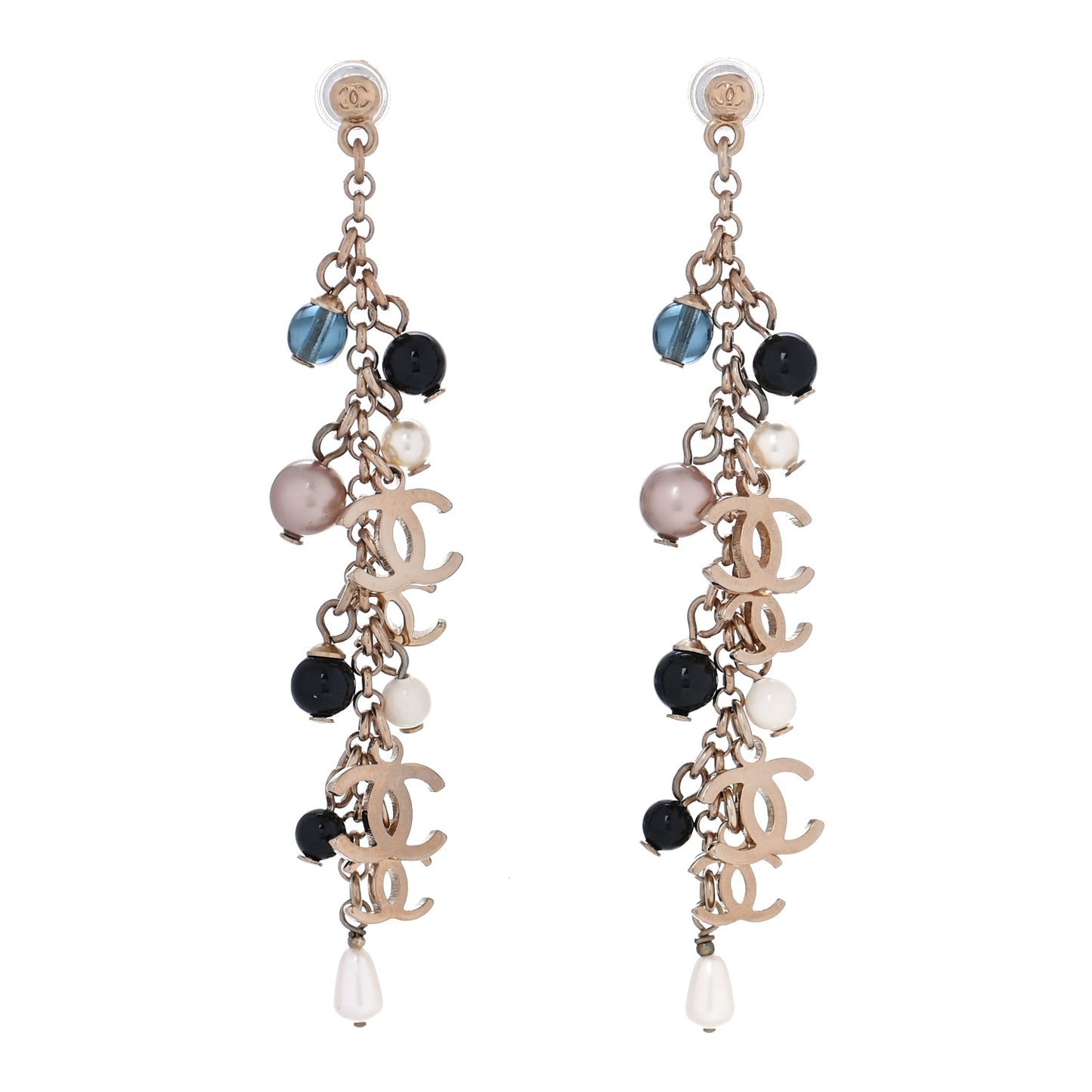 Pearl Chain CC Dangle Earrings