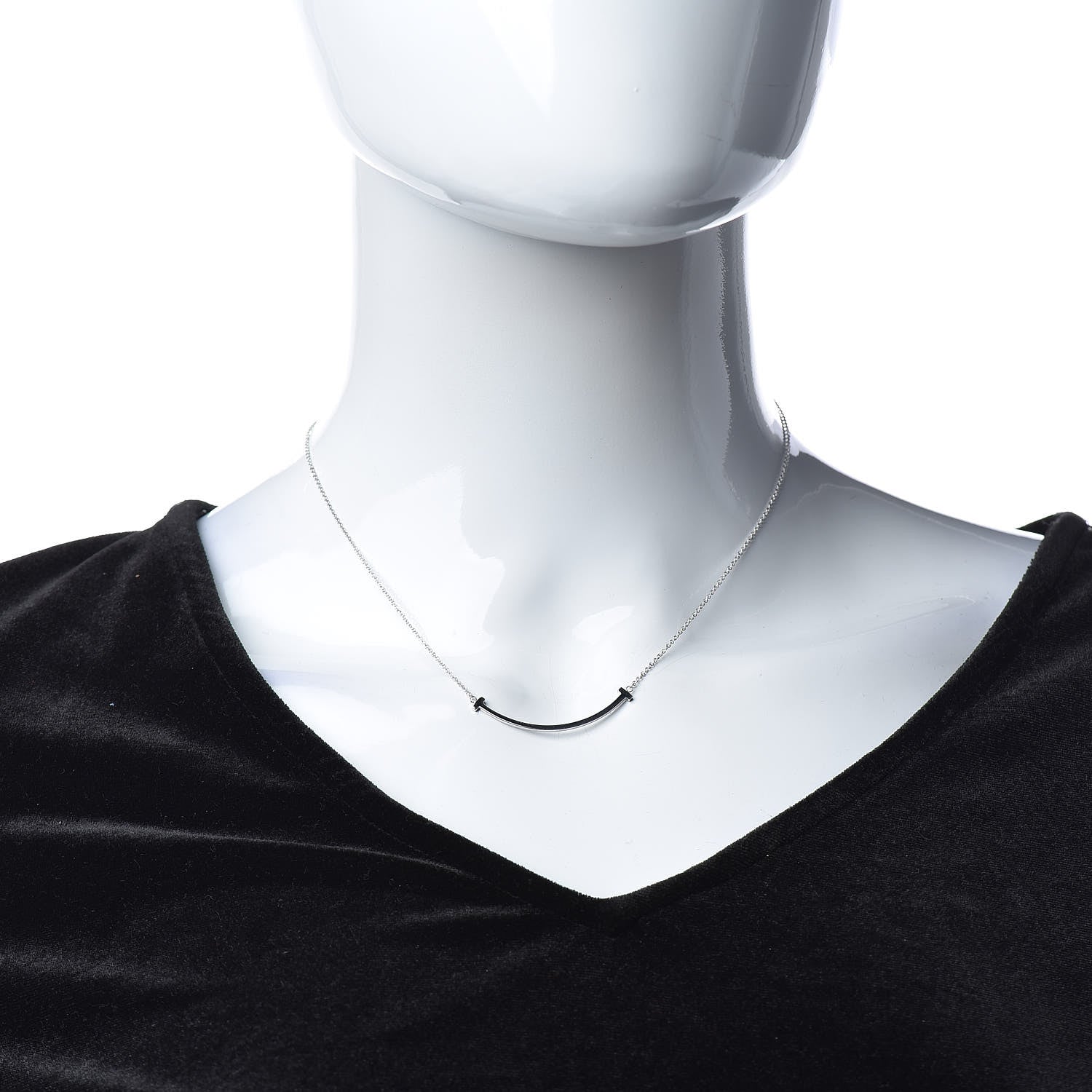 Tiffany 18K White Gold Small T Smile Pendant Necklace 2 of 6