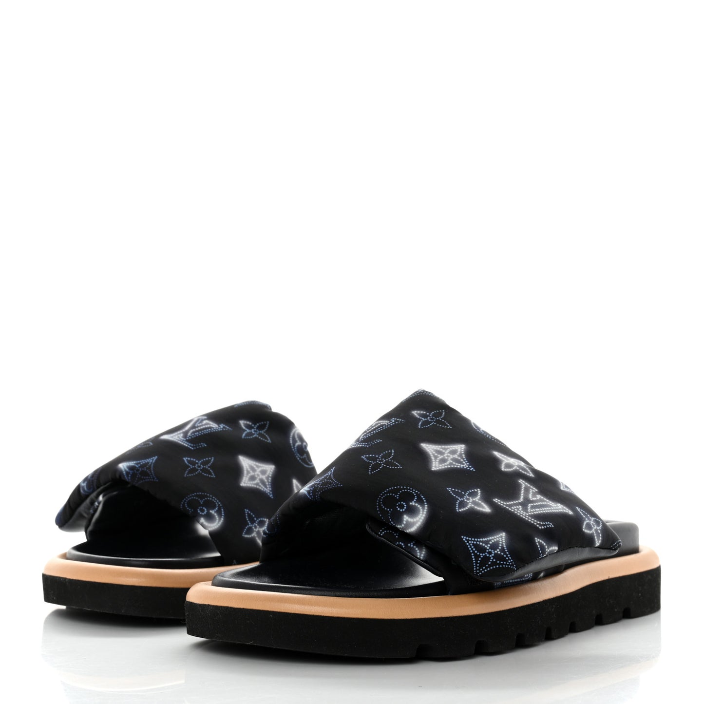 Nylon Monogram Womens Pool Pillow Comfort Mules 36 Navy Blue