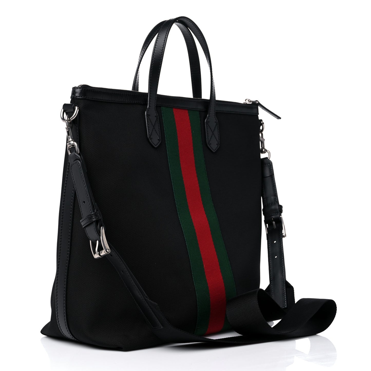 Techno Canvas Web Vertical Tote Black