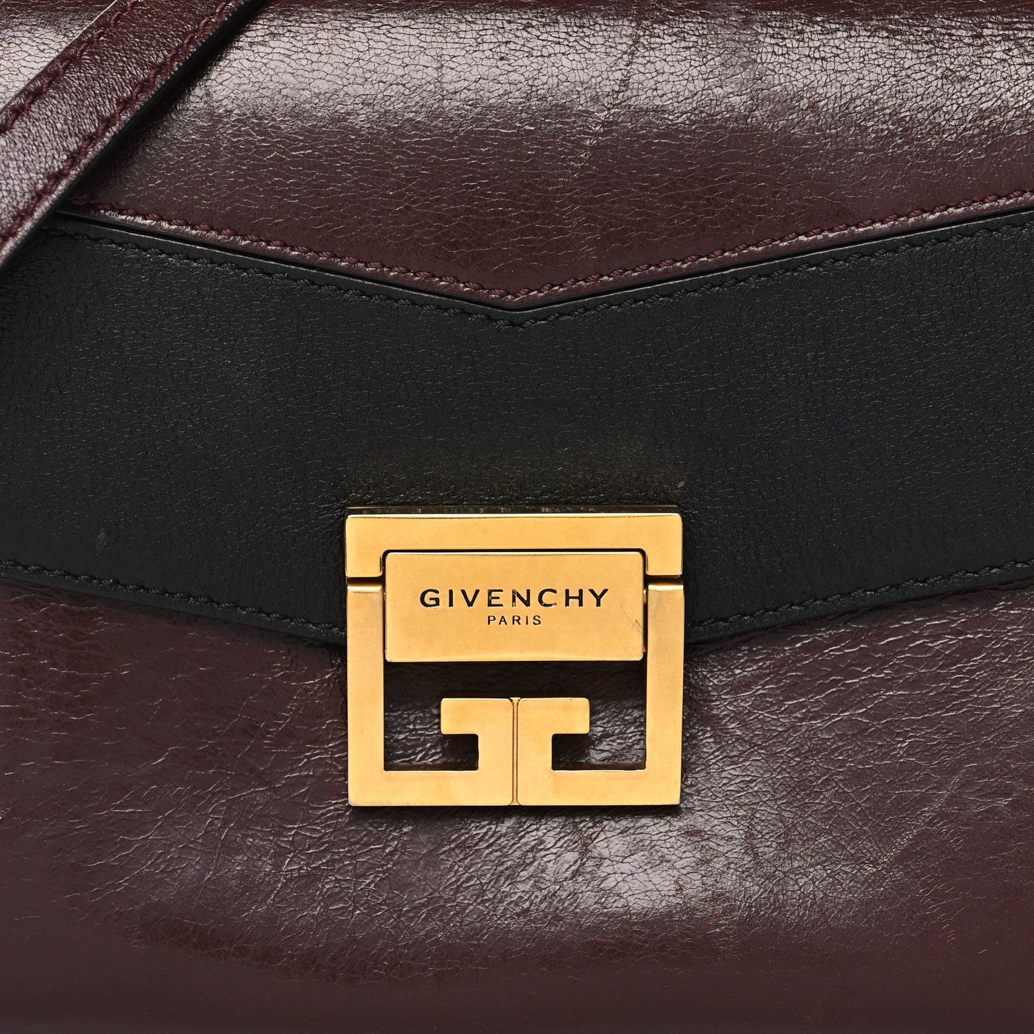 Givenchy Crinkled Patent Lambskin Small GV3 Shoulder Bag Black Burgundy 9 of 15