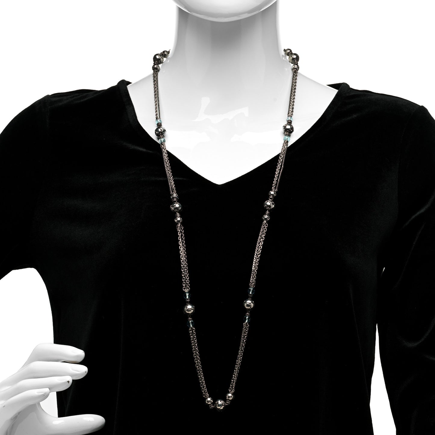 Sterling Silver Blue Topaz Kali Station Necklace