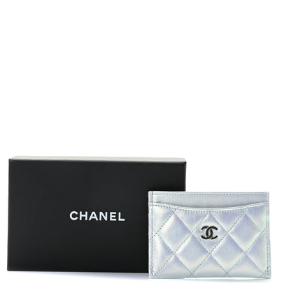 Chanel Iridescent Calfskin Quilted Card Holder Light Blue 10 of 10