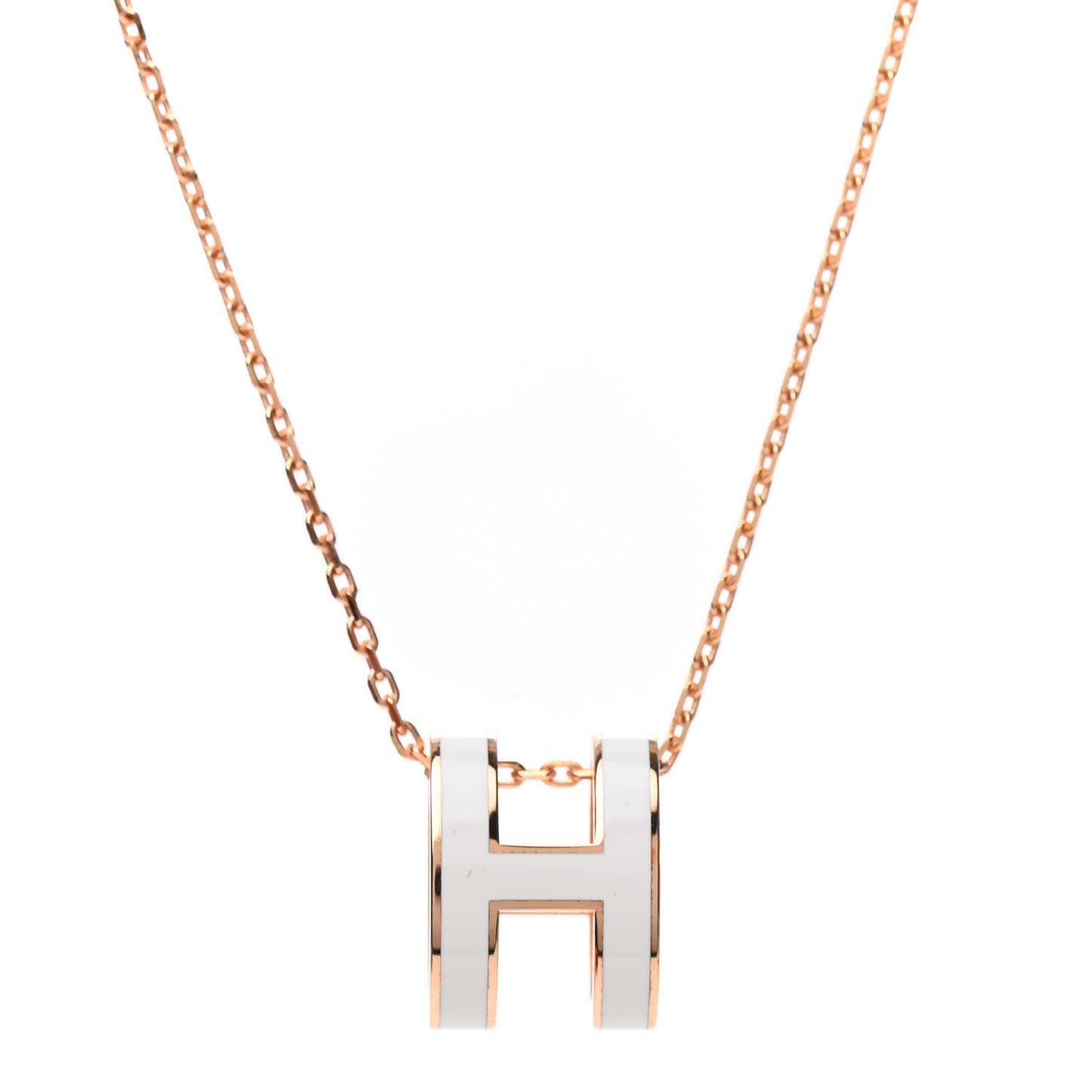 Lacquered Rose Gold Pop H Pendant Necklace White