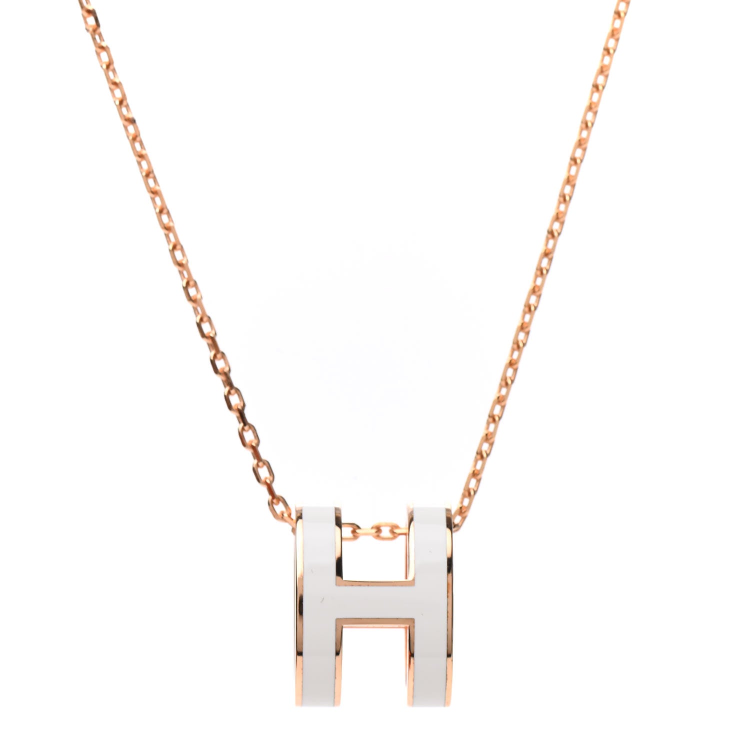 Hermes Lacquered Rose Gold Pop H Pendant Necklace White 4 of 7