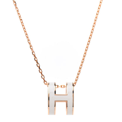 Hermes Lacquered Rose Gold Pop H Pendant Necklace White 4 of 7