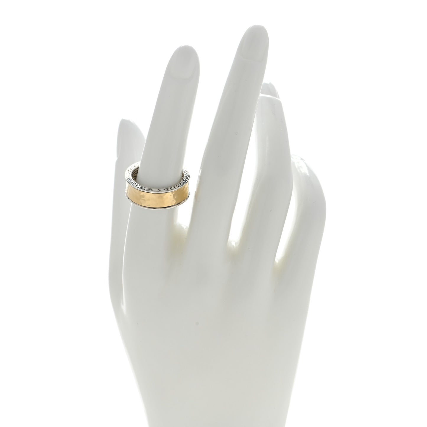 Sterling Silver 18K Yellow Gold Carved Chain Palu Band Ring 54 7