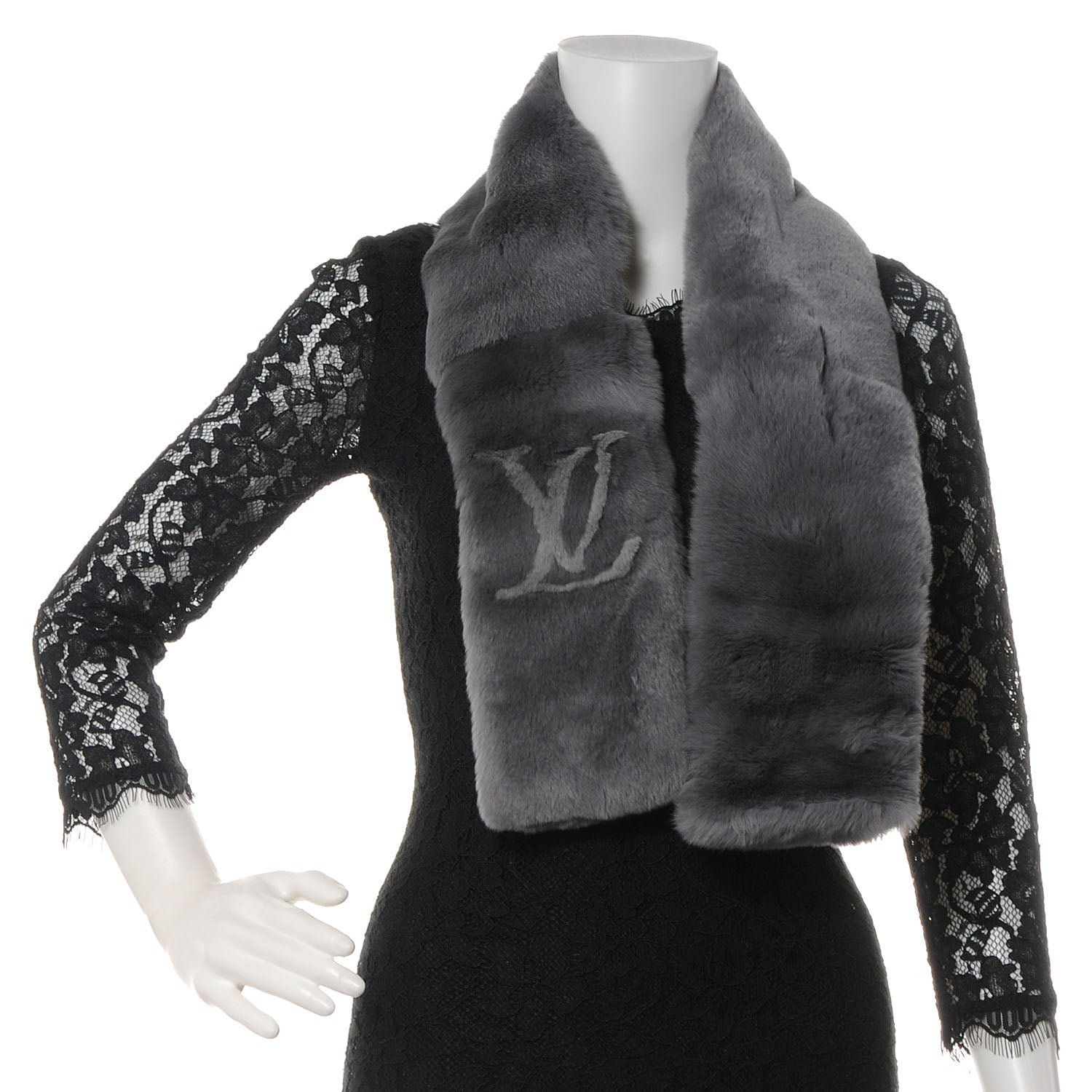 Louis Vuitton Rabbit Fur Echarpe Rex Stole Gray 2 of 6