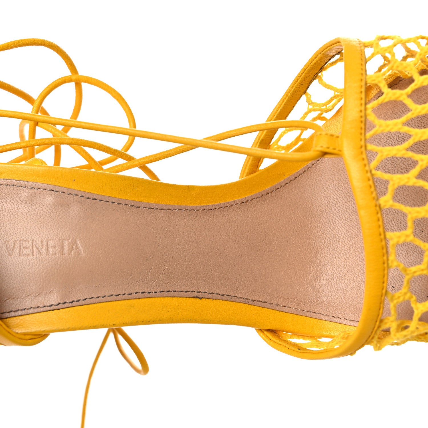Bottega Veneta Mesh Nappa Stretch Ankle Tie Sandals 41 Egg Yolk 12 of 14