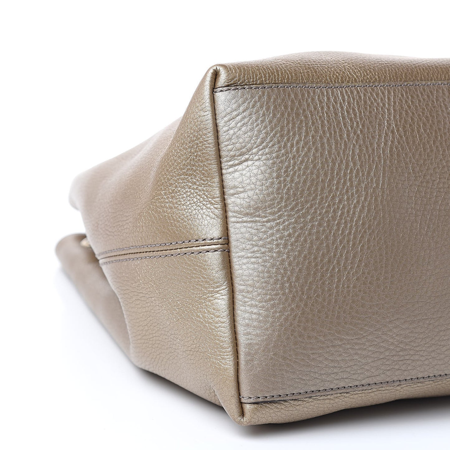 Metallic Pebbled Calfskin Large Soho Chain Shoulder Bag Golden Beige