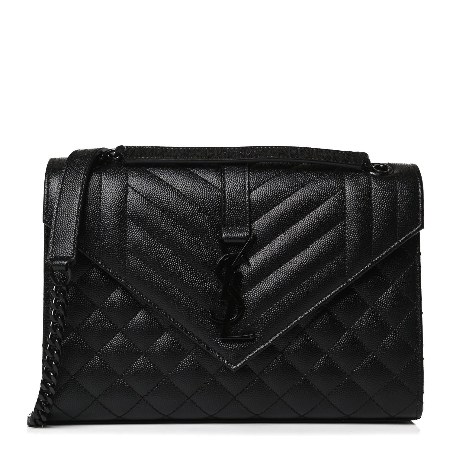 Saint Laurent Grain De Poudre Textured Mixed Matelasse Triquilt Medium Monogram Satchel Black 1 of 11