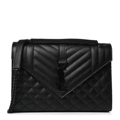 Saint Laurent Grain De Poudre Textured Mixed Matelasse Triquilt Medium Monogram Satchel Black 1 of 11