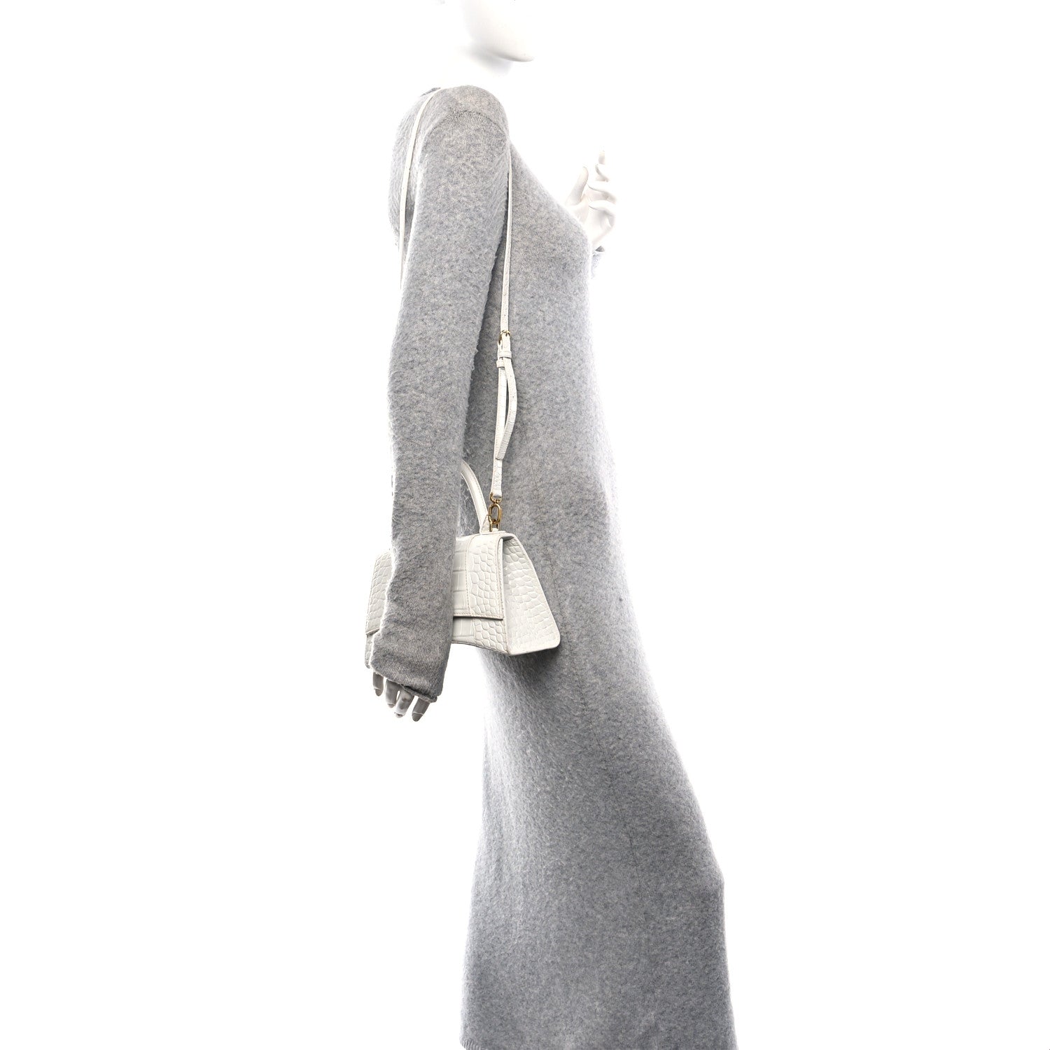 Balenciaga Calfskin Crocodile Embossed Small Hourglass Top Handle Bag White 2 of 9