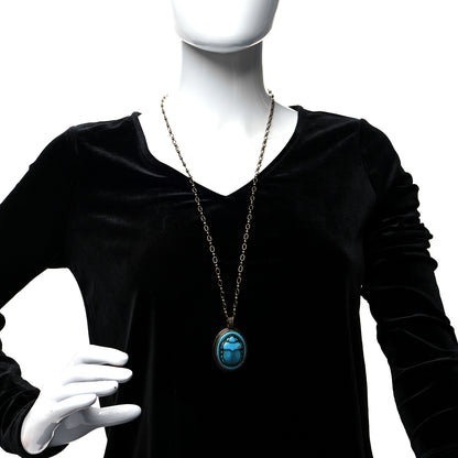 Gucci Metal Scarab Cameo Pendant Necklace Aged Gold Blue 2 of 4