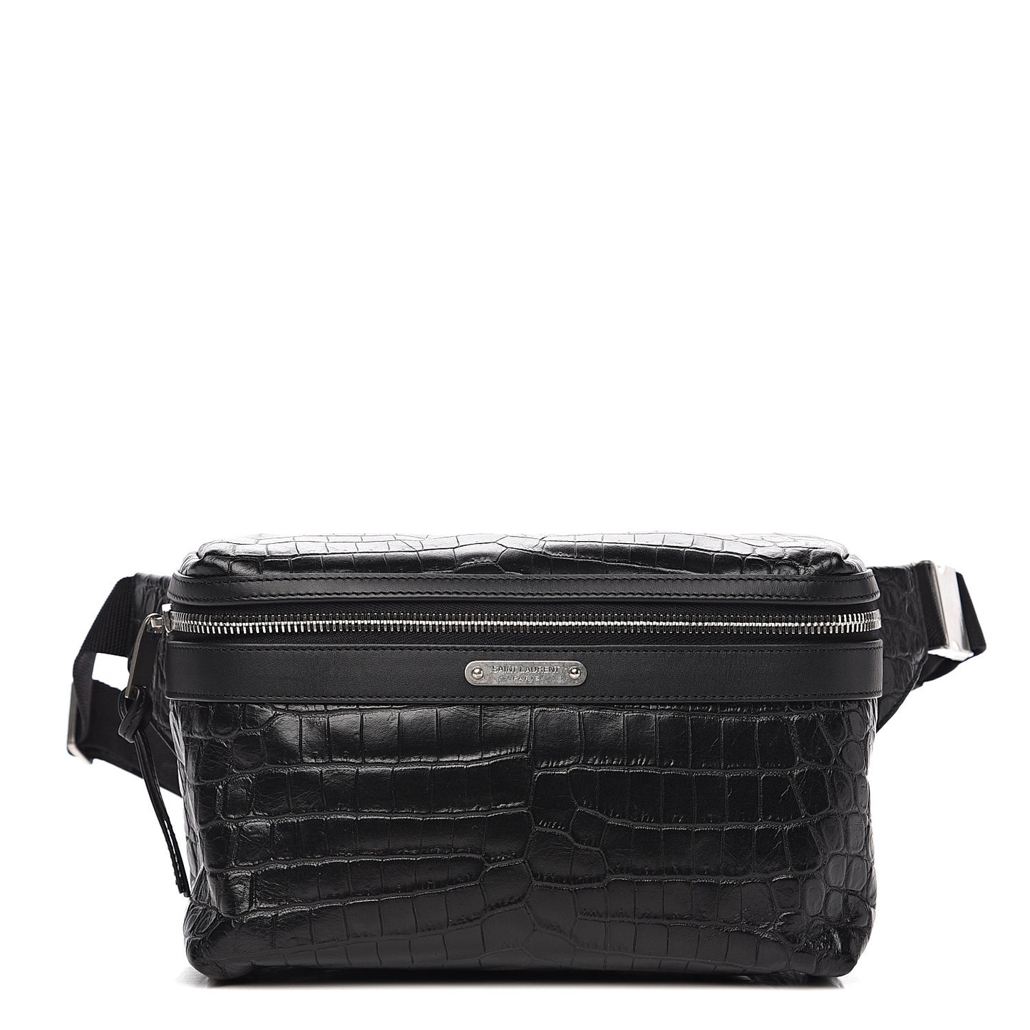 Calfskin Crocodile Embossed City Belt Bag Black
