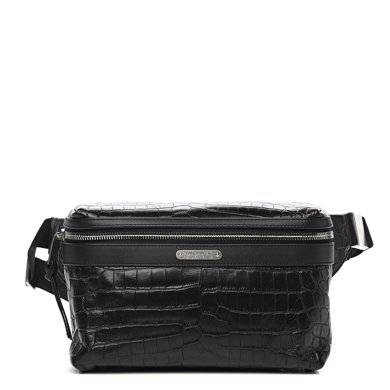 Saint Laurent Calfskin Crocodile Embossed City Belt Bag Black 1 of 8