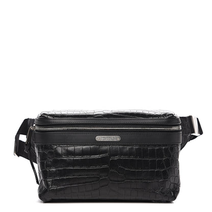 Saint Laurent Calfskin Crocodile Embossed City Belt Bag Black 1 of 8