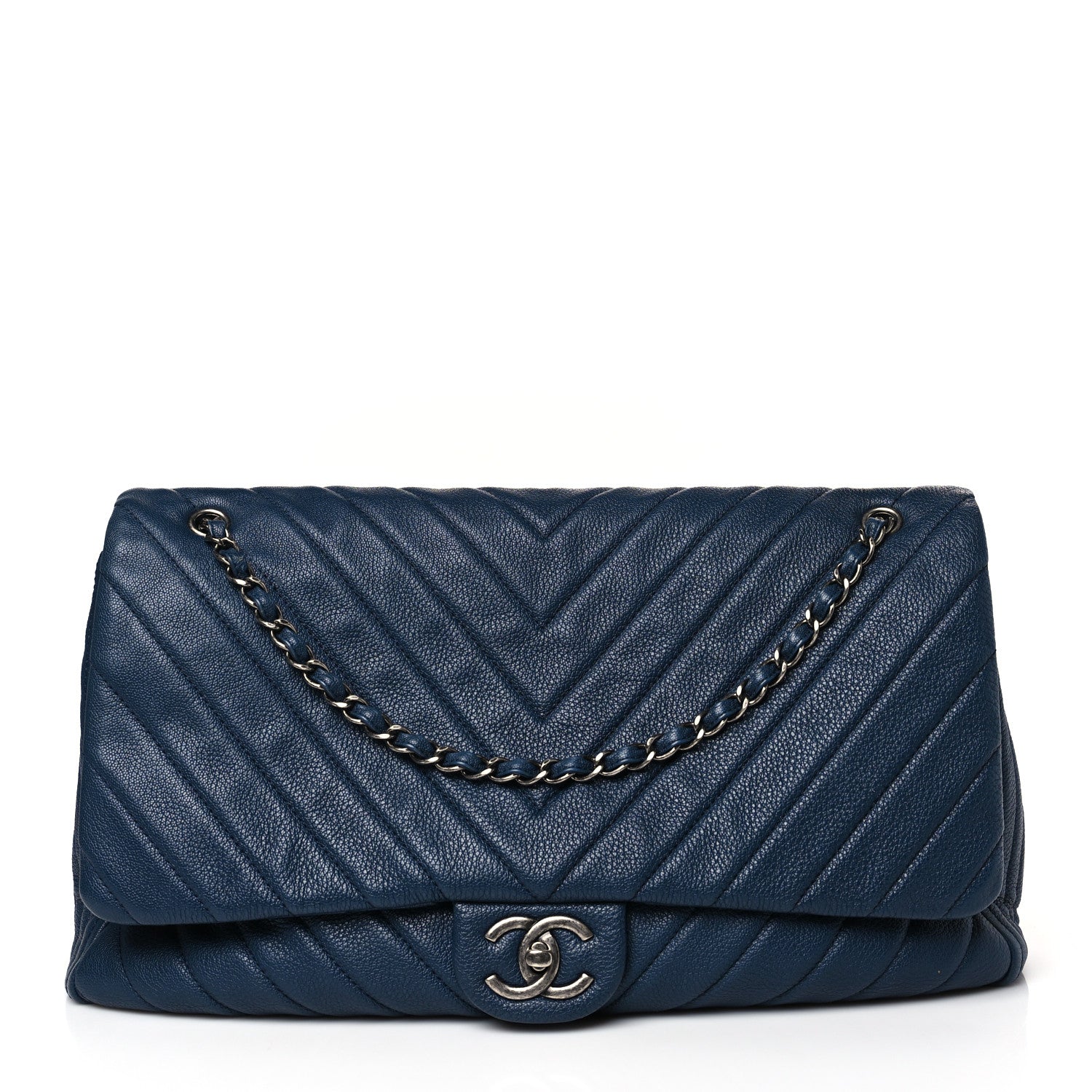 Chanel Calfskin Chevron Quilted XXL Travel Flap Bag Blue 1 of 9
