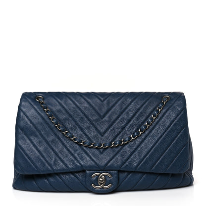 Chanel Calfskin Chevron Quilted XXL Travel Flap Bag Blue 1 of 9