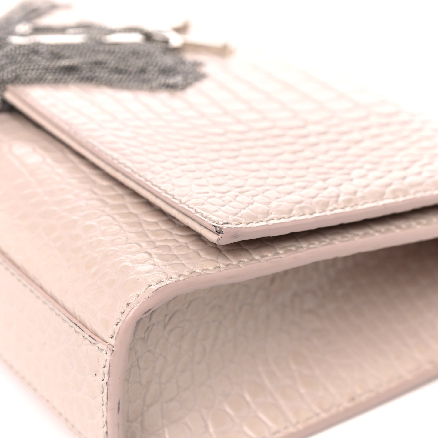 Calfskin Crocodile Embossed Medium Classic Monogram Kate Tassel Satchel Powder Pink