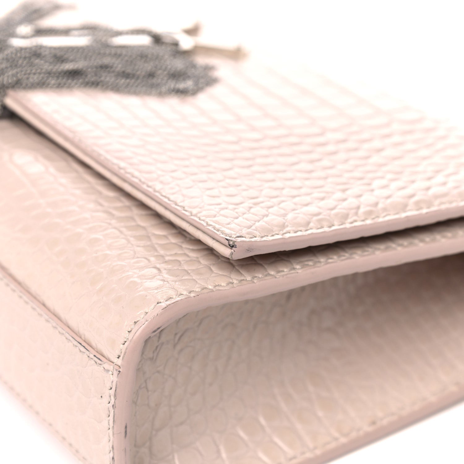 Saint Laurent Calfskin Crocodile Embossed Medium Classic Monogram Kate Tassel Satchel Powder Pink 6 of 16