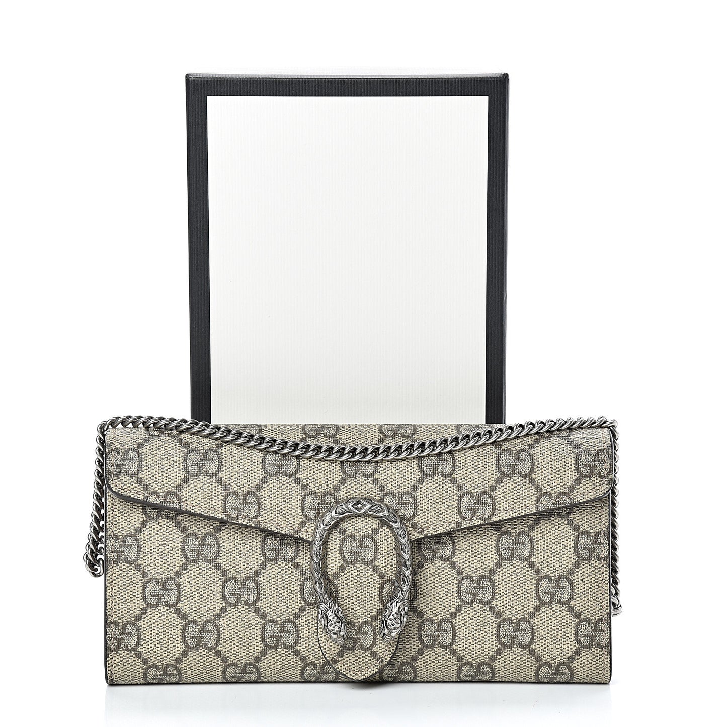 GG Supreme Monogram Dionysus Chain Clutch Wallet Beige Taupe