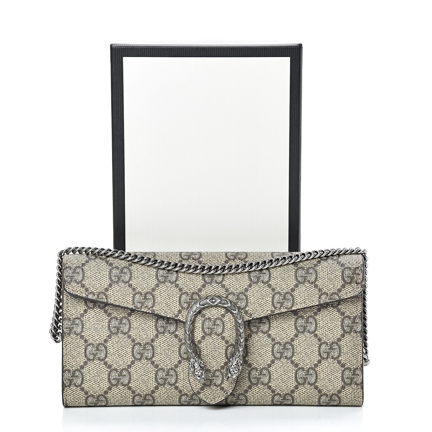 Gucci GG Supreme Monogram Dionysus Chain Clutch Wallet Beige Taupe 9 of 9