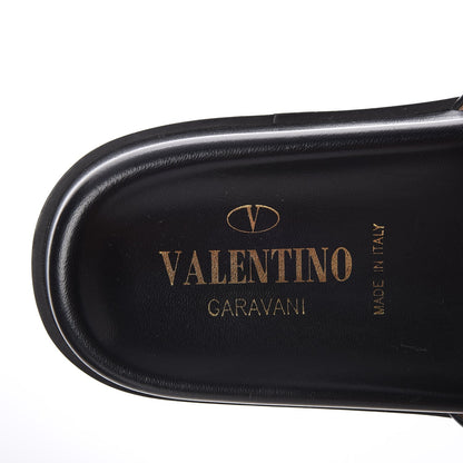 Valentino Garavani Vitello Macro Rockstud Lock Slide Sandals 37.5 Black 7 of 10