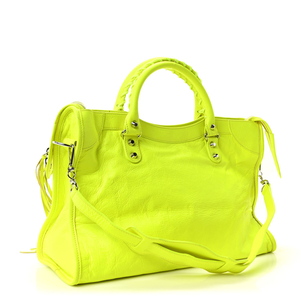 Agneau Classic Silver Hardware City Jaune Fluo