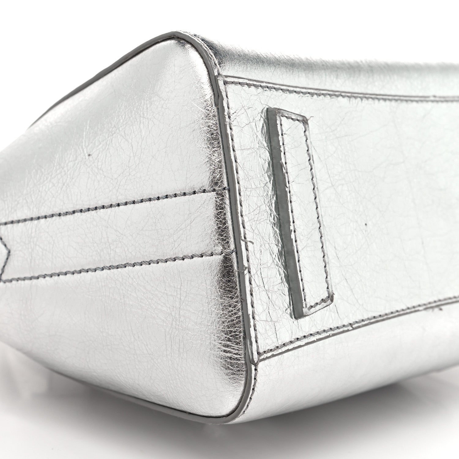 Givenchy Metallic Lambskin Mini Lock Antigona Shoulder Bag Silver Grey 9 of 12