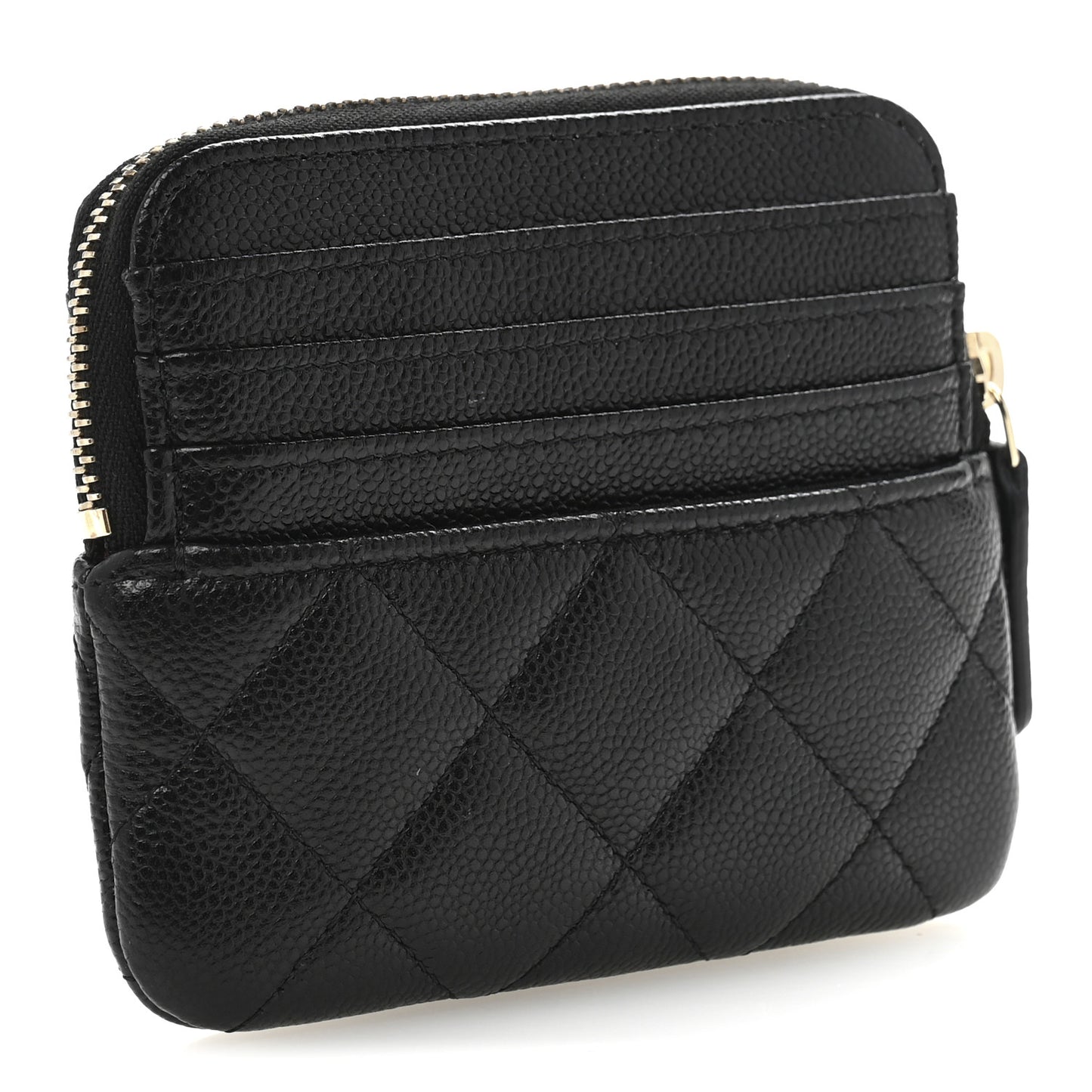 Caviar Quilted Zip Card Holder Wallet Black