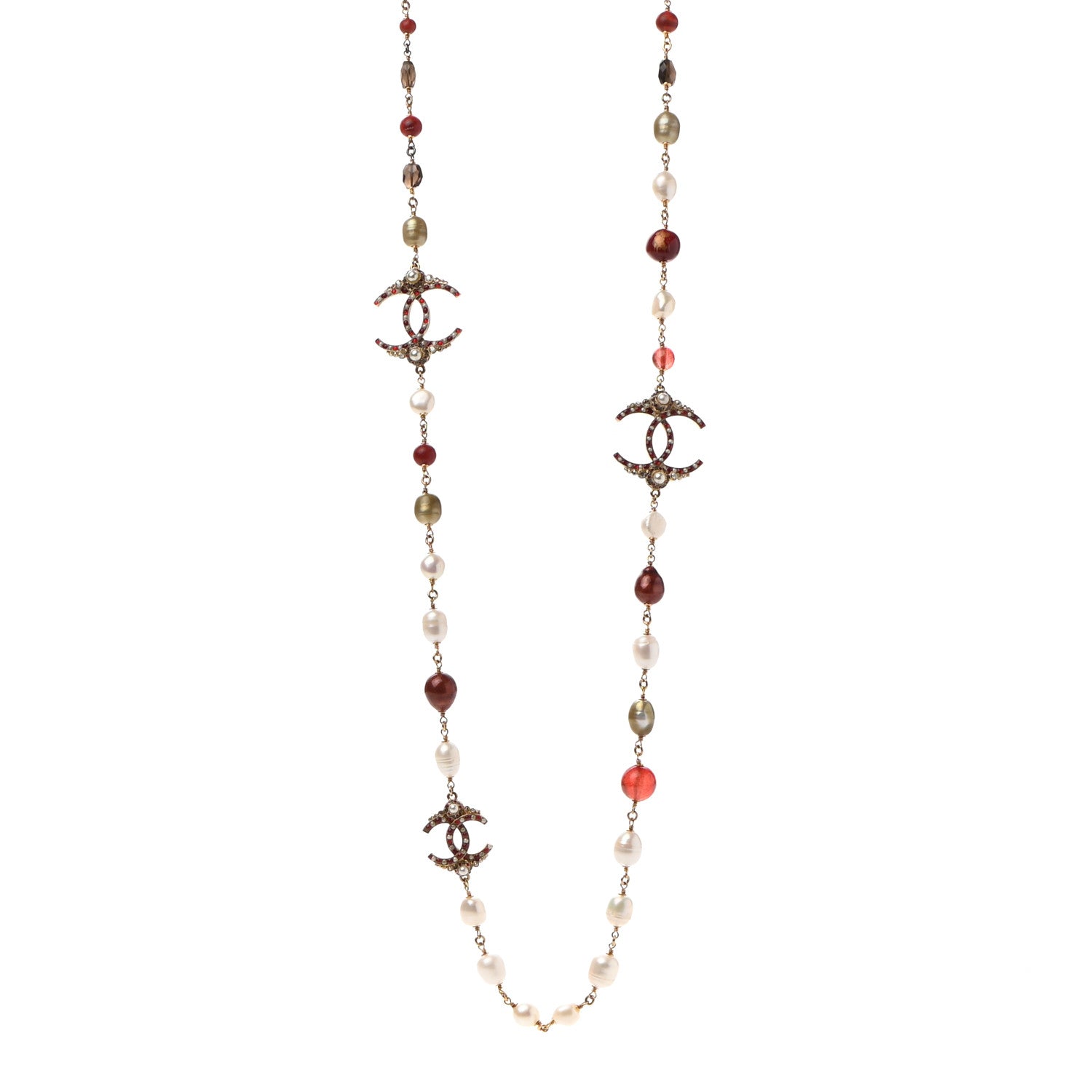 Chanel Enamel Bead Pearl CC Long Necklace 1 of 11