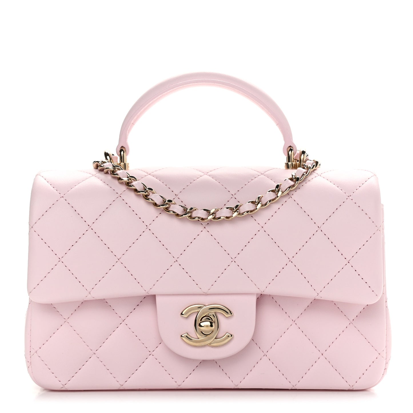 Lambskin Quilted Mini Top Handle Rectangular Flap Light Pink
