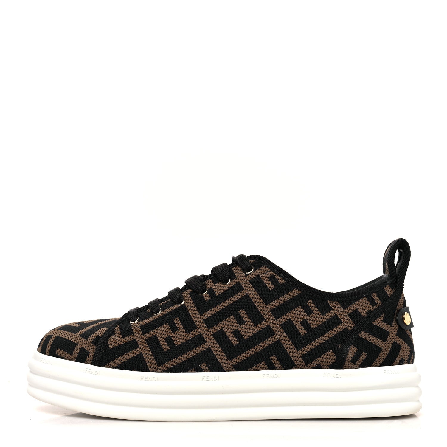Fendi Fabric FF Micro-Perforated Rise Low Top Sneakers 40 Tobacco Black 1 of 9