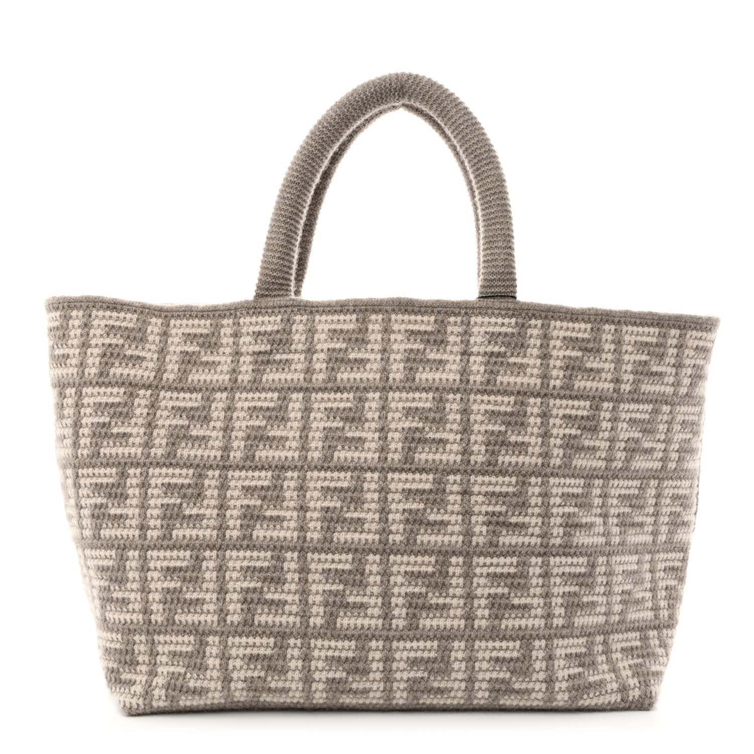 Fendi Cashmere Knit FF Large Shopper Tote Tortora 1 of 10