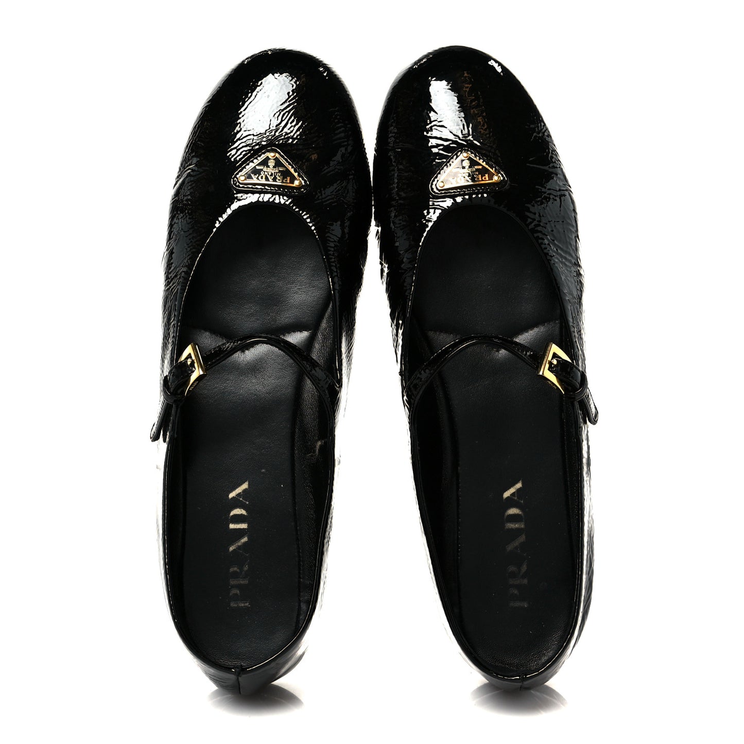 Patent Calfskin Triangle Ballerina Flats 40 Black