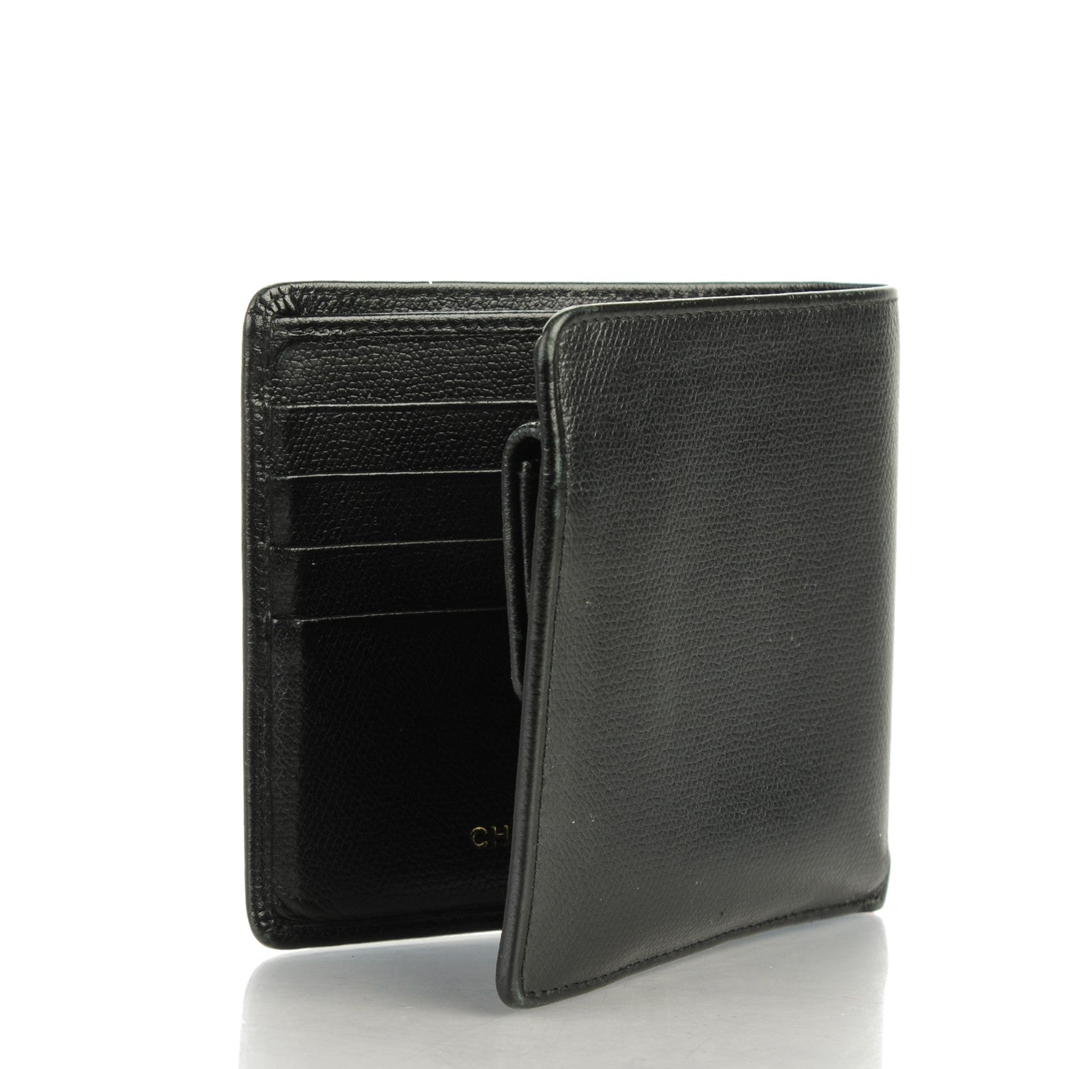 Chanel Grained Calfskin CC Button Bi-Fold Wallet Black 3 of 8